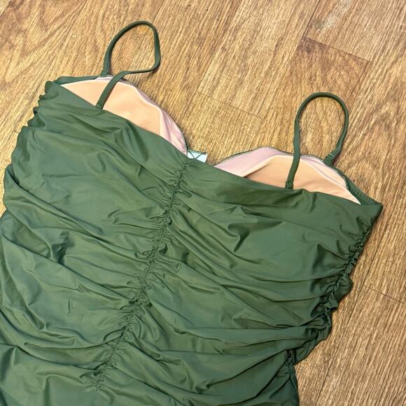 J. Crew Green Ruched Sweetheart One-Piece Size 22 - Picture 9 of 12